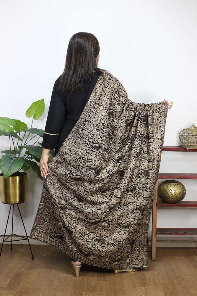 Black Embroidered Trendy Velvet Dupatta - Luxurion World