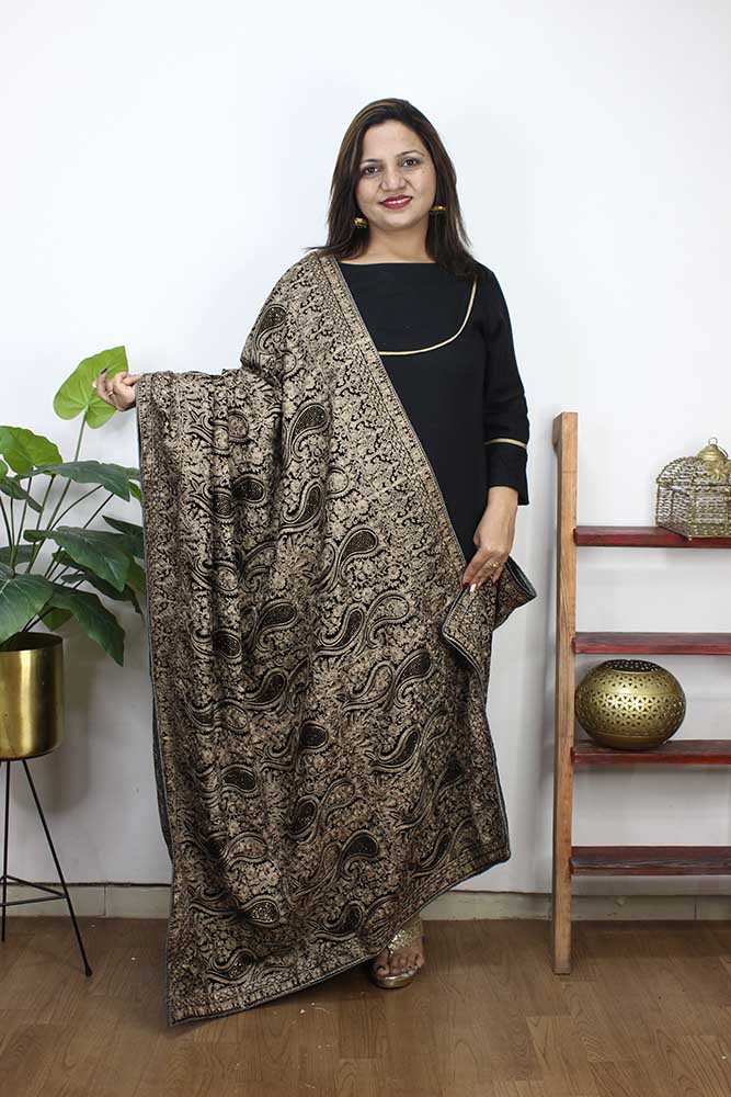 Black Embroidered Trendy Velvet Dupatta - Luxurion World