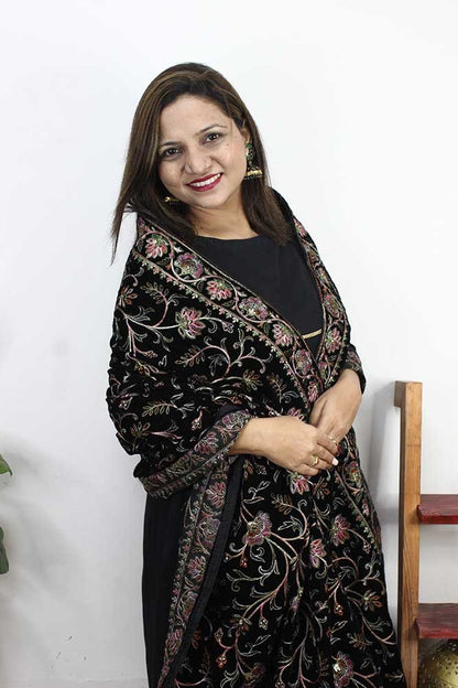 Black Embroidered Trendy Velvet Dupatta