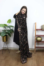 Black Embroidered Trendy Velvet Dupatta - Luxurion World
