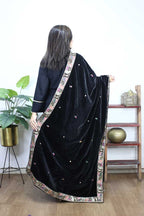 Black Embroidered Trendy Velvet Dupatta - Luxurion World