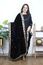 Black Embroidered Trendy Velvet Dupatta - Luxurion World