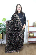 Black Embroidered Trendy Velvet Dupatta - Luxurion World