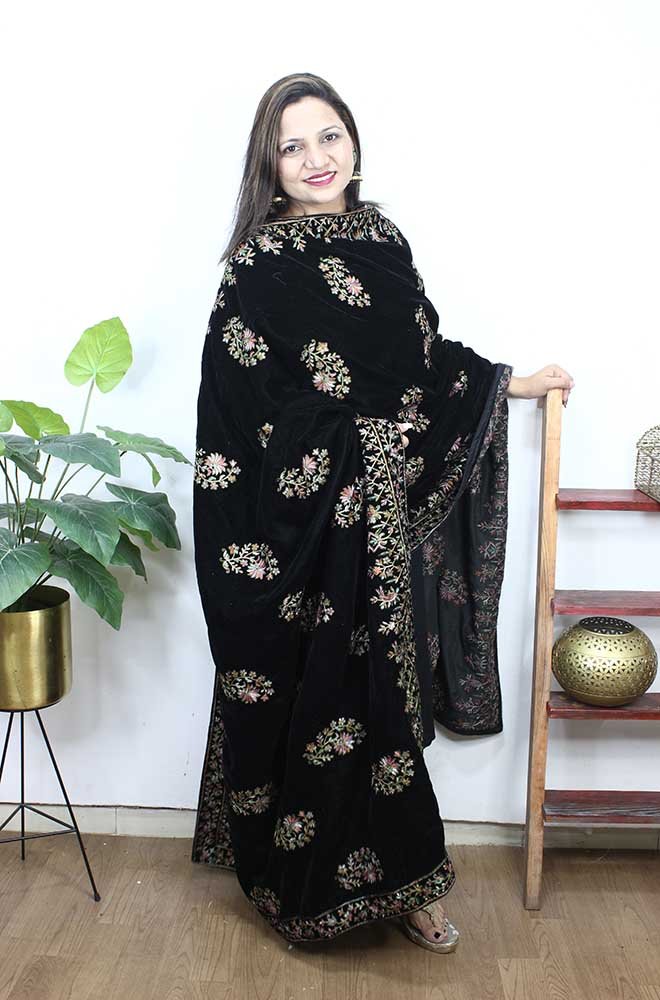 Black Embroidered Trendy Velvet Dupatta - Luxurion World