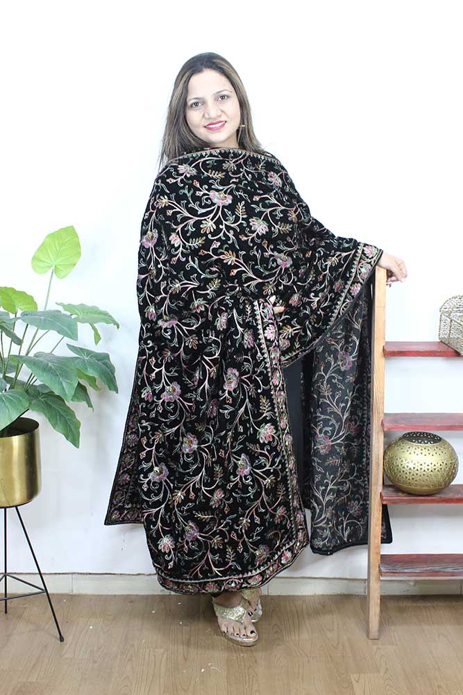 Black Embroidered Trendy Velvet Dupatta