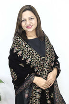 Black Embroidered Trendy Velvet Dupatta - Luxurion World