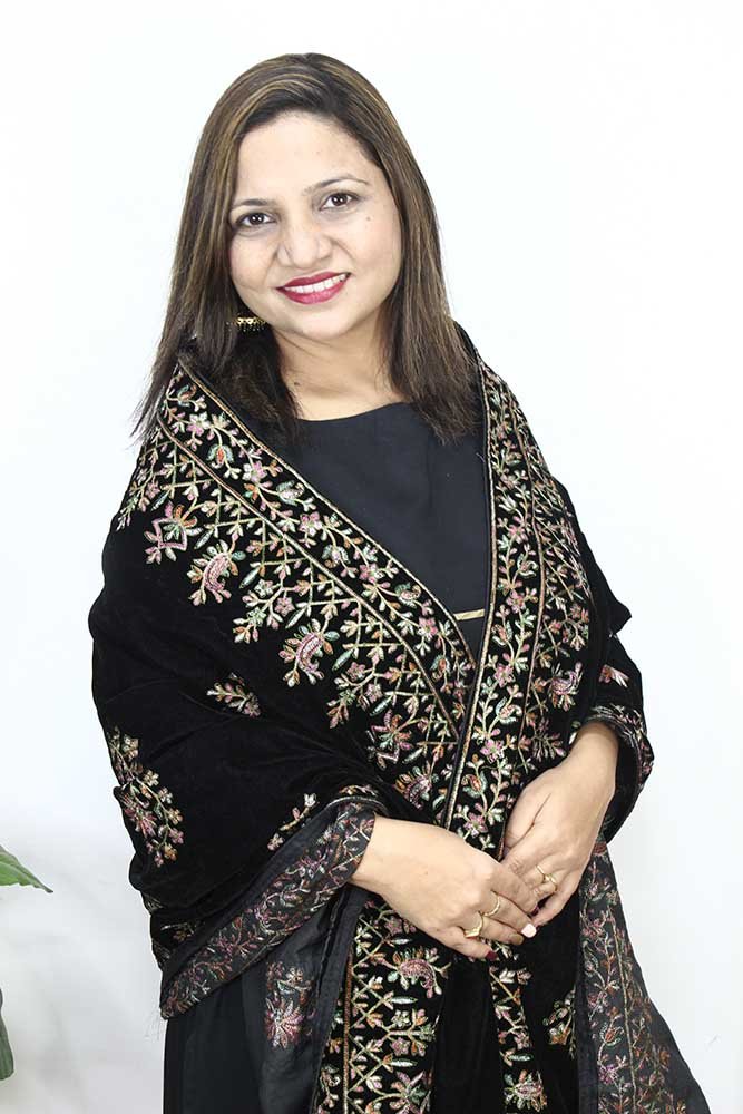 Black Embroidered Trendy Velvet Dupatta - Luxurion World