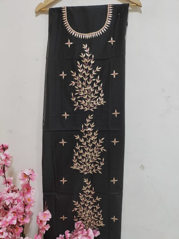 Black Gota Patti Chanderi Silk Unstitched Kurti - Luxurion World