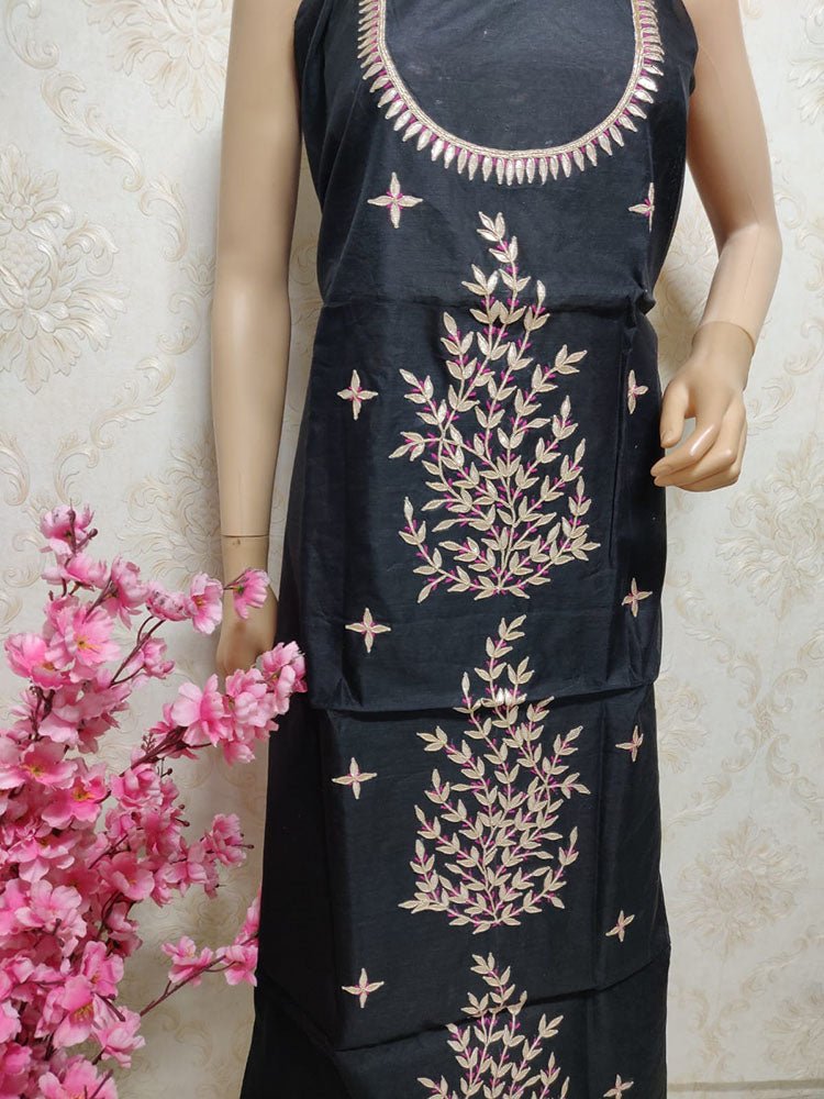 Black Gota Patti Chanderi Silk Unstitched Kurti - Luxurion World
