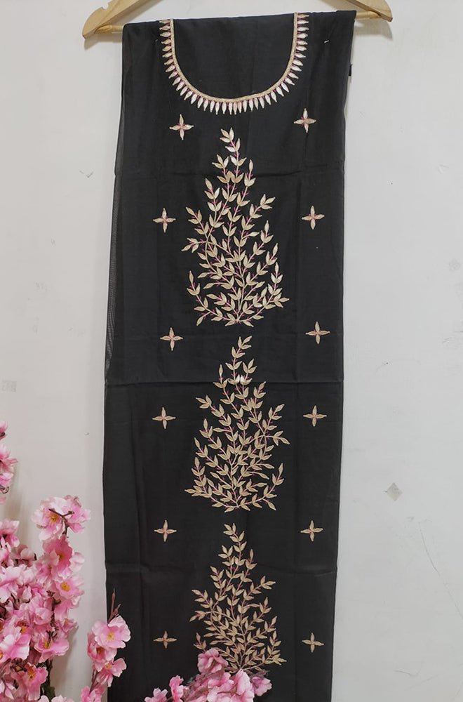 Black Gota Patti Chanderi Silk Unstitched Kurti - Luxurion World