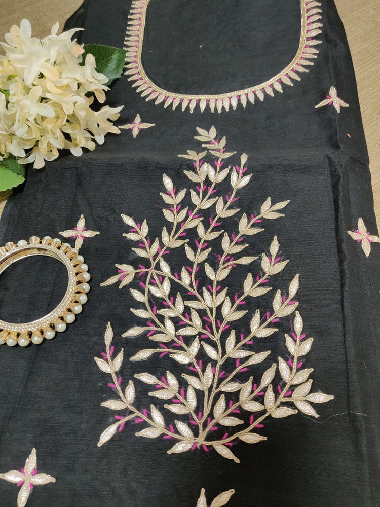 Black Gota Patti Chanderi Silk Unstitched Kurti - Luxurion World