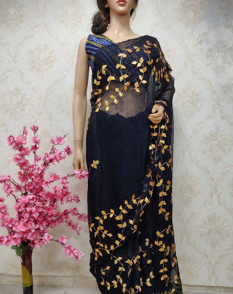 Black Gota Patti Chiffon Saree - Luxurion World