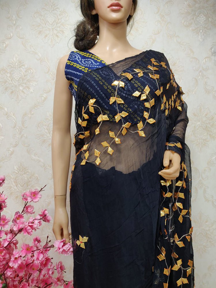 Black Gota Patti Chiffon Saree - Luxurion World