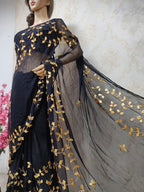 Black Gota Patti Chiffon Saree - Luxurion World