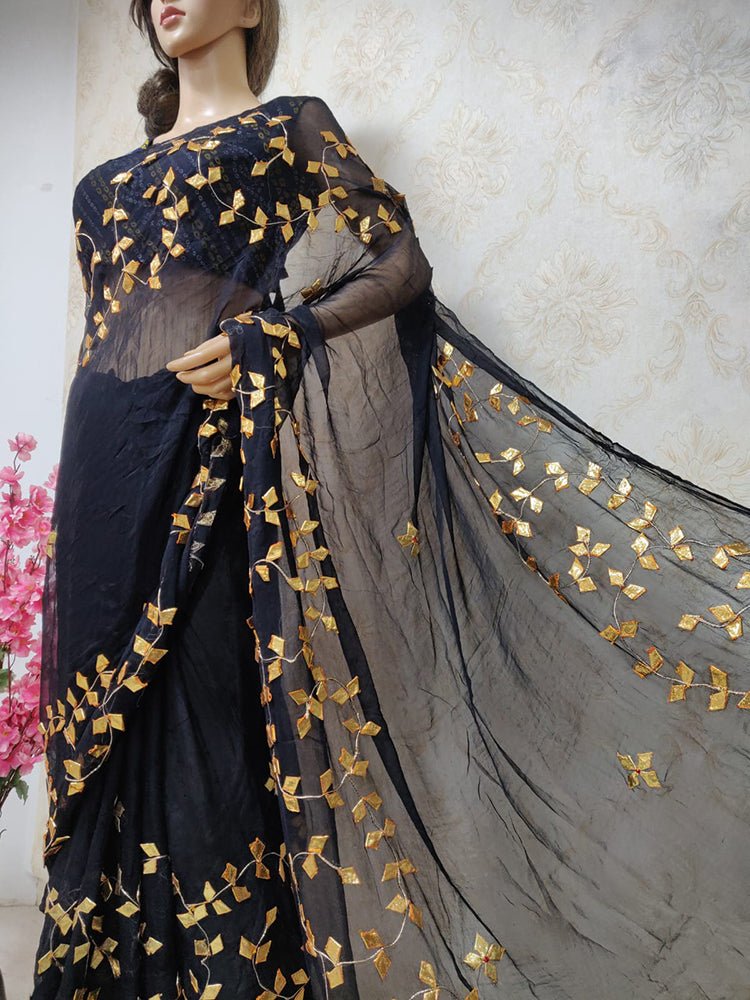 Black Gota Patti Chiffon Saree - Luxurion World