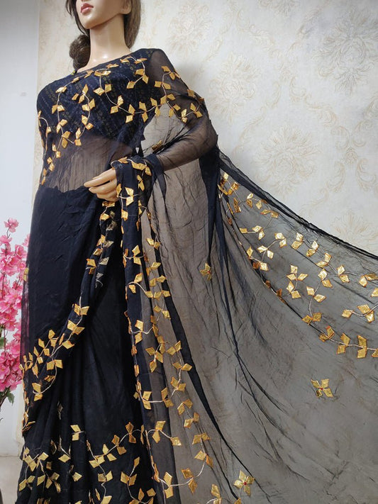 Black Gota Patti Chiffon Saree - Luxurion World