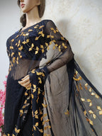 Black Gota Patti Chiffon Saree - Luxurion World
