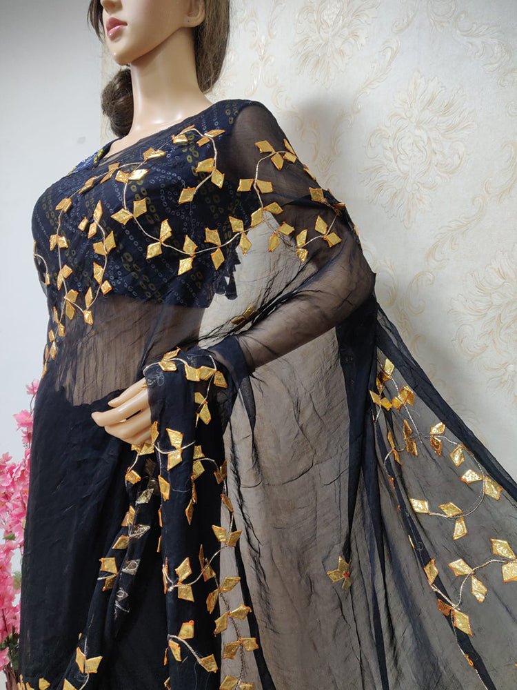 Black Gota Patti Chiffon Saree - Luxurion World