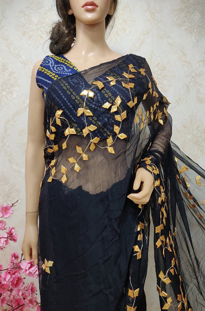 Black Gota Patti Chiffon Saree - Luxurion World