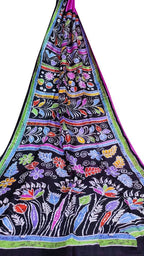 Black Hand Batik Silk Saree - Luxurion World