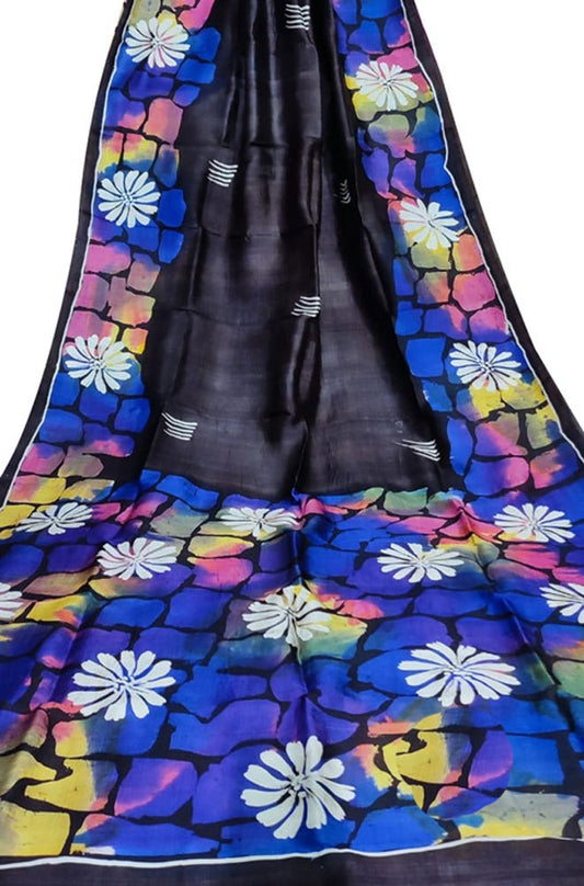 Black Hand Batik Silk Saree - Luxurion World