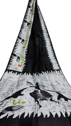 Black Hand Batik Silk Saree - Luxurion World