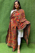 Black Hand Embroidered Kantha Bangalore Silk Dupatta - Luxurion World