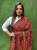 Black Hand Embroidered Kantha Bangalore Silk Dupatta - Luxurion World