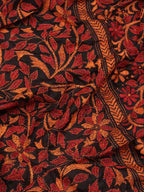 Black Hand Embroidered Kantha Bangalore Silk Dupatta - Luxurion World