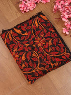 Black Hand Embroidered Kantha Bangalore Silk Dupatta - Luxurion World