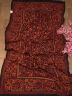 Black Hand Embroidered Kantha Bangalore Silk Dupatta - Luxurion World