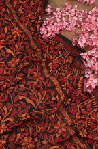 Black Hand Embroidered Kantha Bangalore Silk Dupatta - Luxurion World
