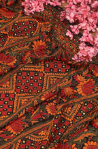 Black Hand Embroidered Kantha Bangalore Silk Dupatta - Luxurion World
