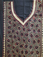 Black Hand Embroidered Kantha Cotton Unstitched Kurti - Luxurion World