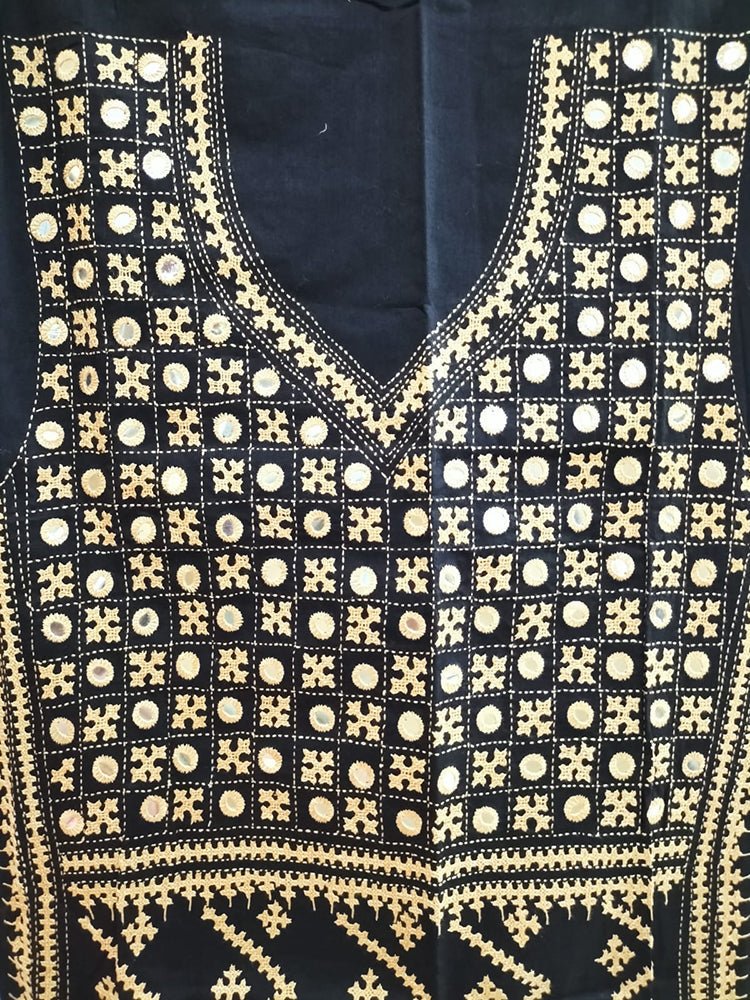 Black Hand Embroidered Kantha Cotton Unstitched Kurti