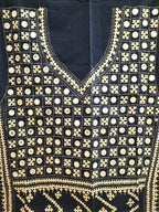 Black Hand Embroidered Kantha Cotton Unstitched Kurti - Luxurion World