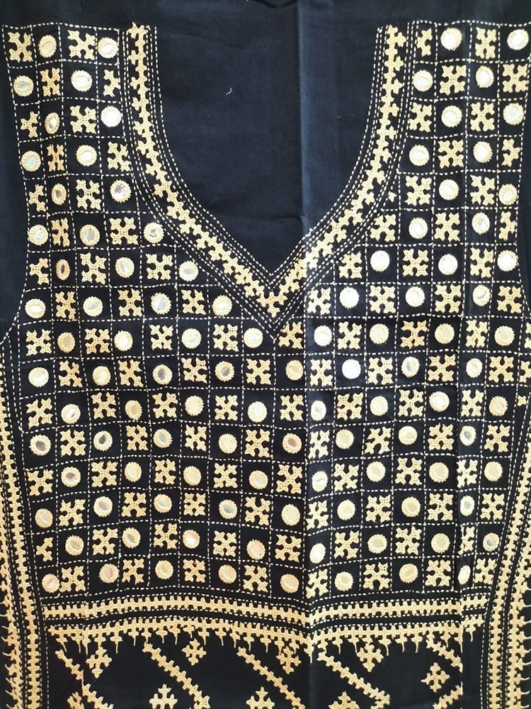 Black Hand Embroidered Kantha Cotton Unstitched Kurti - Luxurion World