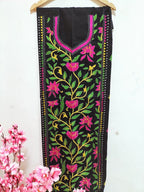 Black Hand Embroidered Kantha Cotton Unstitched Kurti - Luxurion World