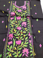 Black Hand Embroidered Kantha Cotton Unstitched Kurti - Luxurion World