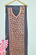 Black Hand Embroidered Kantha Cotton Unstitched Kurti - Luxurion World