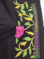 Black Hand Embroidered Kantha Cotton Unstitched Kurti - Luxurion World