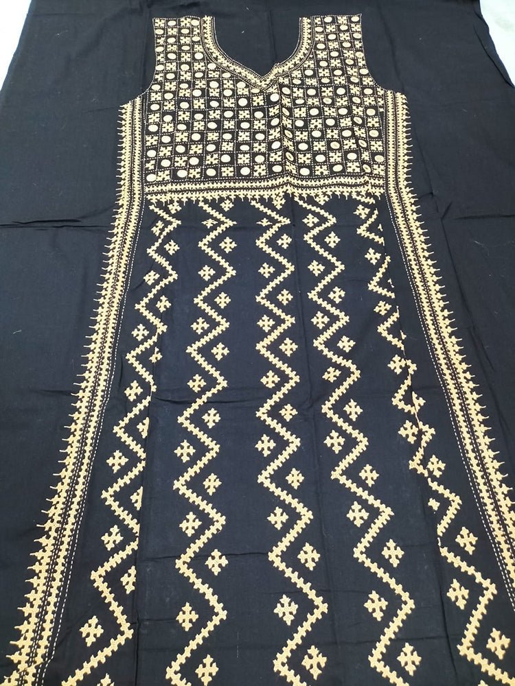 Black Hand Embroidered Kantha Cotton Unstitched Kurti - Luxurion World