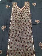 Black Hand Embroidered Kantha Cotton Unstitched Kurti - Luxurion World