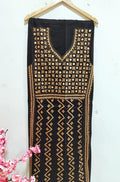 Black Hand Embroidered Kantha Cotton Unstitched Kurti - Luxurion World