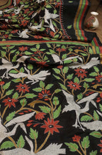 Exquisite Black Kantha Silk Saree with Hand Embroidery - Luxurion World