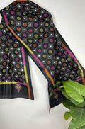 Black Hand Embroidered Kantha Pure Bangalore Silk Stole - Luxurion World