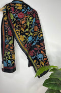 Black Hand Embroidered Kantha Pure Bangalore Silk Stole - Luxurion World