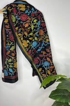 Black Hand Embroidered Kantha Pure Bangalore Silk Stole - Luxurion World