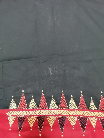 Black Hand Embroidered Kantha Work Cotton Blouse Piece ( 0.75 Mtr ) - Luxurion World