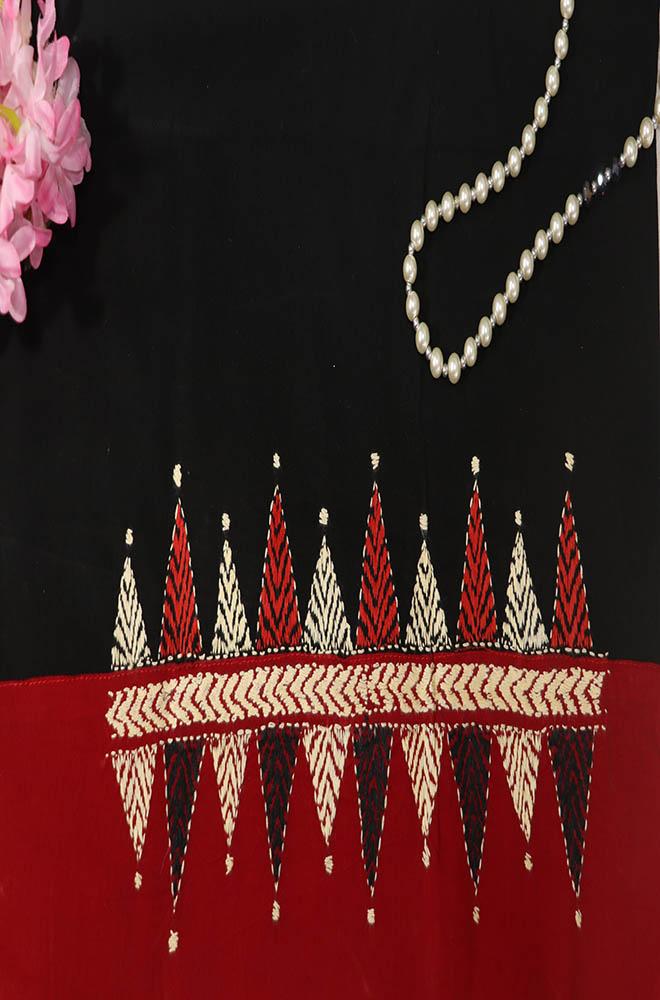 Black Hand Embroidered Kantha Work Cotton Blouse Piece ( 0.75 Mtr ) - Luxurion World